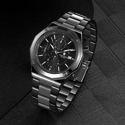SAPPHERO Watches for Men Octagonal Stainless Steel Quartz Men'S Watch 50 Meter Water Resistant Analog Movement Multifunction Dial Classic Men'S Gifts
