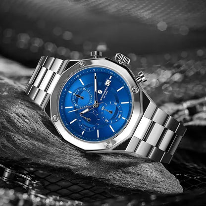SAPPHERO Watches for Men Octagonal Stainless Steel Quartz Men'S Watch 50 Meter Water Resistant Analog Movement Multifunction Dial Classic Men'S Gifts