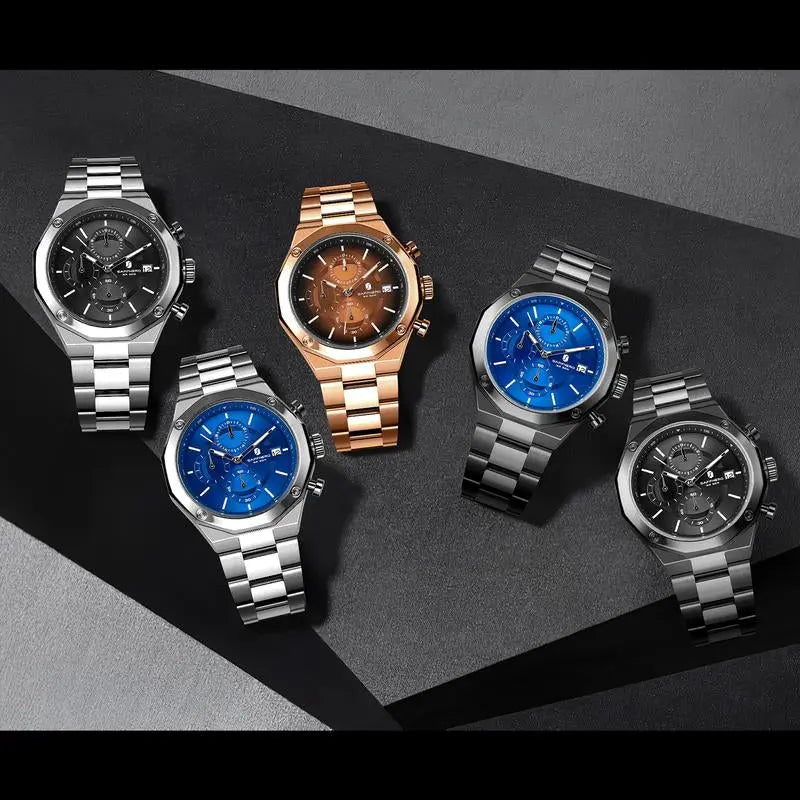 SAPPHERO Watches for Men Octagonal Stainless Steel Quartz Men'S Watch 50 Meter Water Resistant Analog Movement Multifunction Dial Classic Men'S Gifts