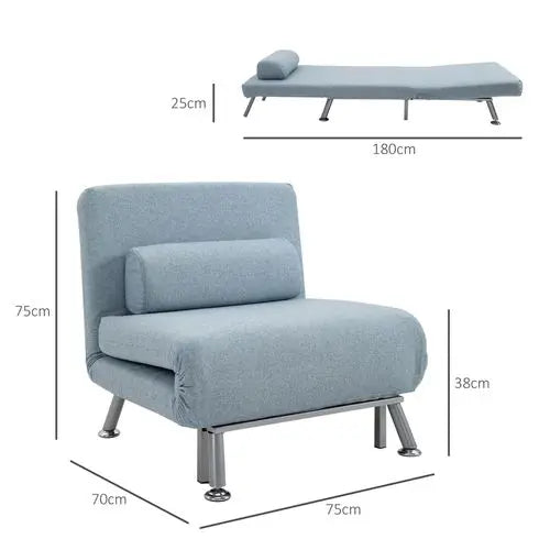 Single Folding 5 Position Convertible Sleeper Chair Sofa Bed Blue - My Store