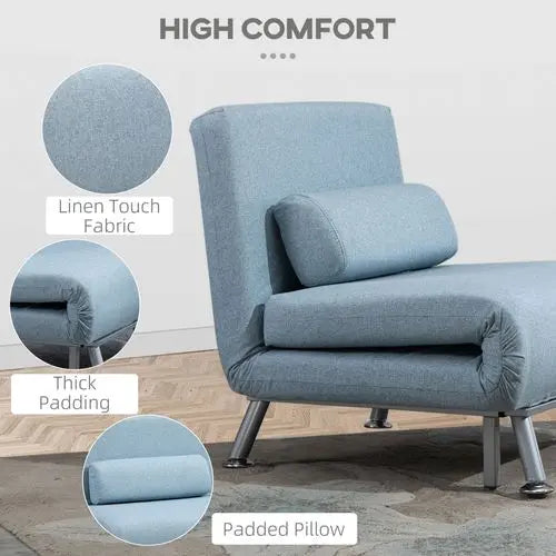 Single Folding 5 Position Convertible Sleeper Chair Sofa Bed Blue - My Store