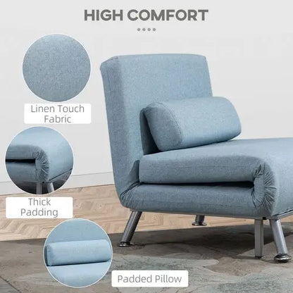 Single Folding 5 Position Convertible Sleeper Chair Sofa Bed Blue - My Store