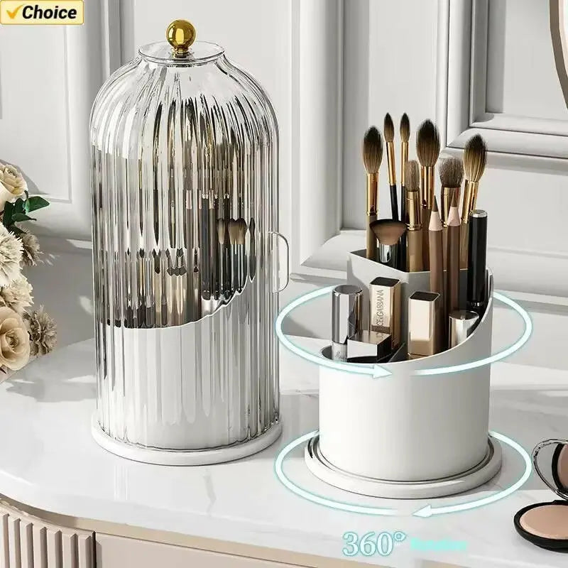 Soporte Giratorio De 360 ° Con Tapa Para Brochas De Maquillaje, Caja De Almacenamiento Para Lápiz Labial, Cejas, Sombra De Ojos,