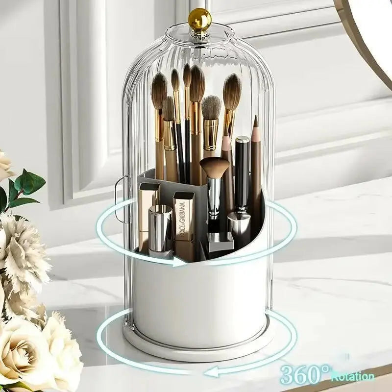 Soporte Giratorio De 360 ° Con Tapa Para Brochas De Maquillaje, Caja De Almacenamiento Para Lápiz Labial, Cejas, Sombra De Ojos,