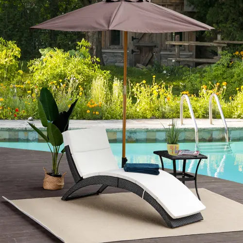 Sun Lounger Rattan Hammock Sun Bed Garden Folding Recliner Chair w/ Cushion - My Store