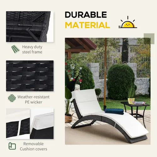 Sun Lounger Rattan Hammock Sun Bed Garden Folding Recliner Chair w/ Cushion - My Store