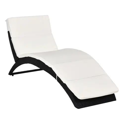 Sun Lounger Rattan Hammock Sun Bed Garden Folding Recliner Chair w/ Cushion - My Store