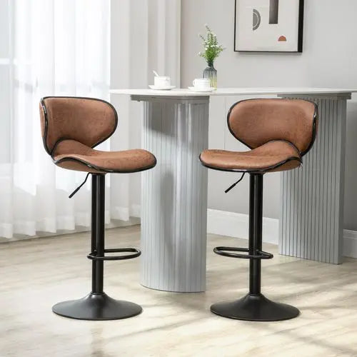 Vintage Bar Stool Set of 2 Microfiber Cloth Adjustable Height Armless Chairs - My Store