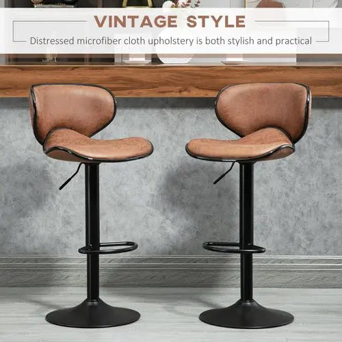 Vintage Bar Stool Set of 2 Microfiber Cloth Adjustable Height Armless Chairs - My Store