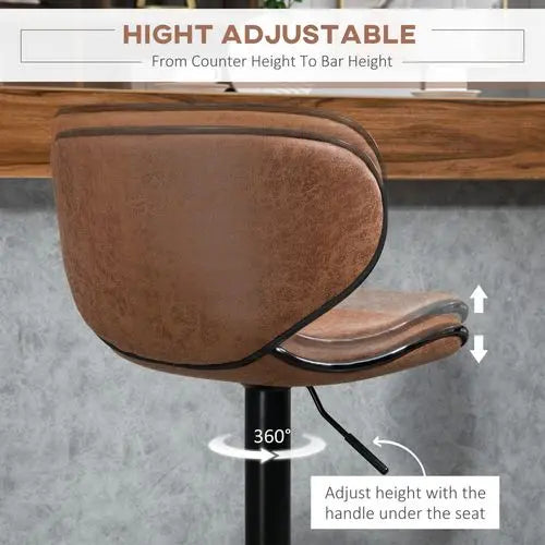 Vintage Bar Stool Set of 2 Microfiber Cloth Adjustable Height Armless Chairs - My Store